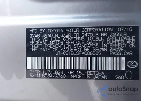 2015 Lexus Gs 350 from USA, damaged, VIN JTHCE1BL2FA008582